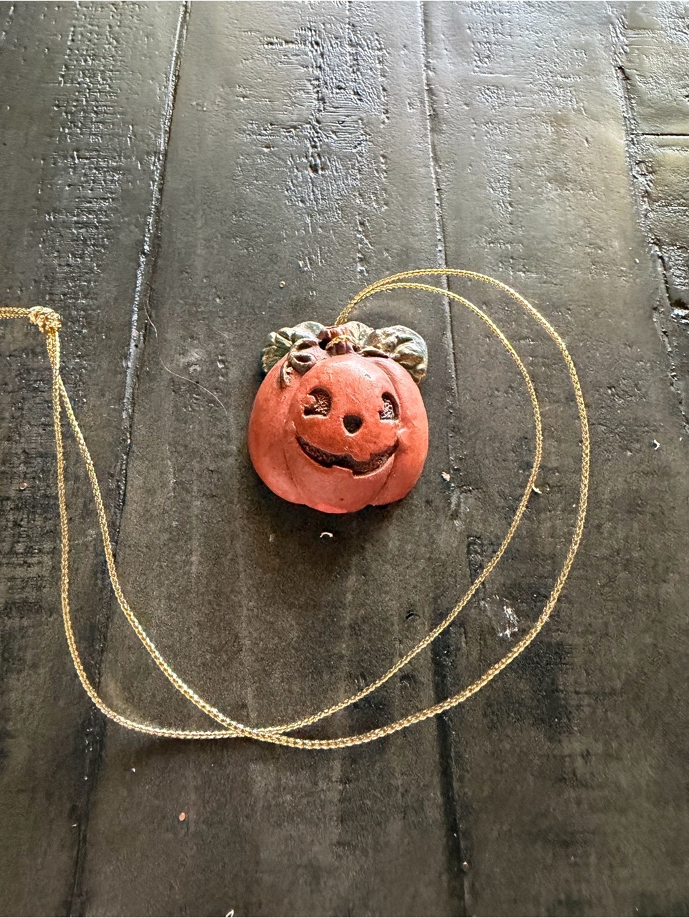Festive Orange Pumpkin Chalk Pendant Necklace with Gold Chain